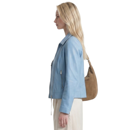 Womens Scuba Sky Blue Leather Jacket Order Now