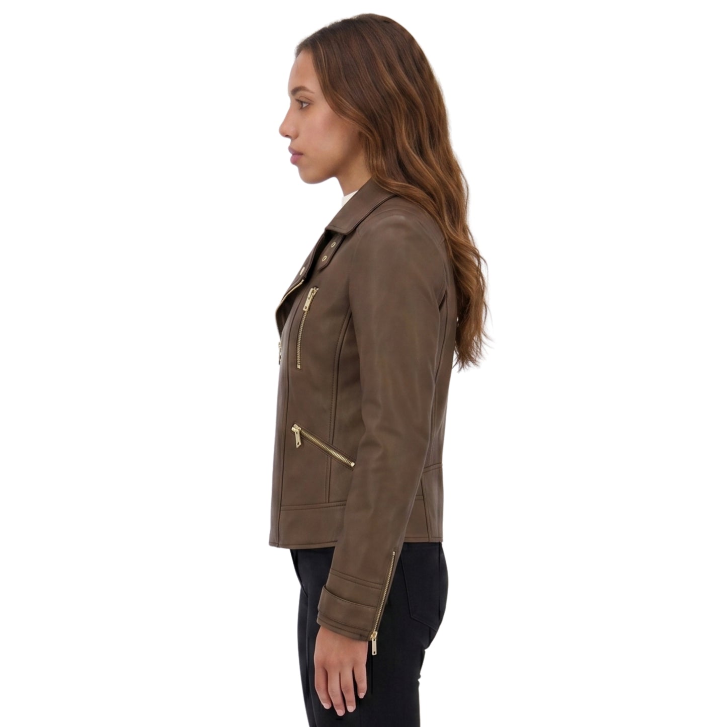 Womens Bikers Brown Leather Jacket Shop Now