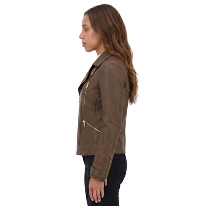 Womens Bikers Brown Leather Jacket Shop Now