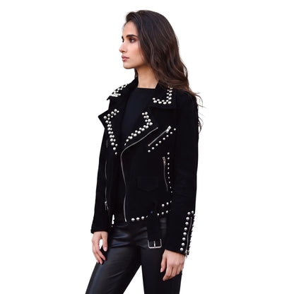 Women Suede Studded Leather Jacket