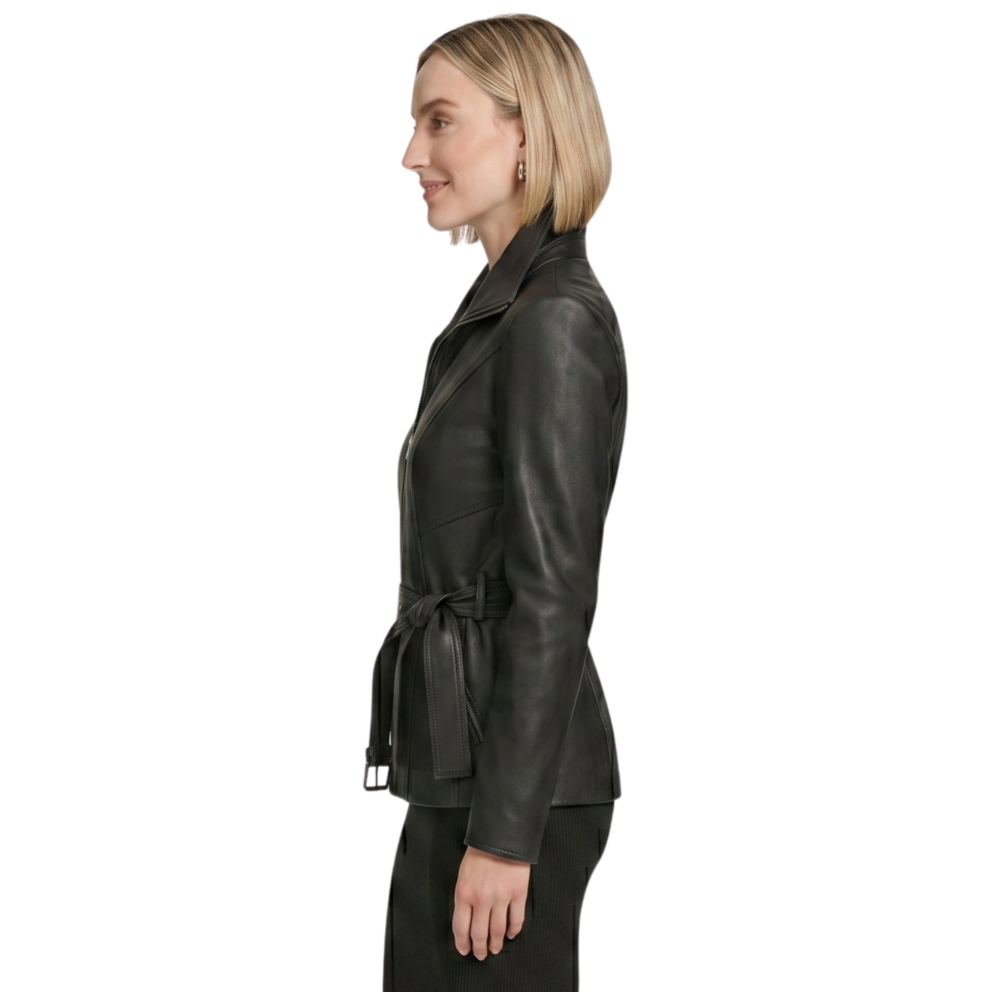 Womens Belted Black Biker Leather Jacket Shop Now