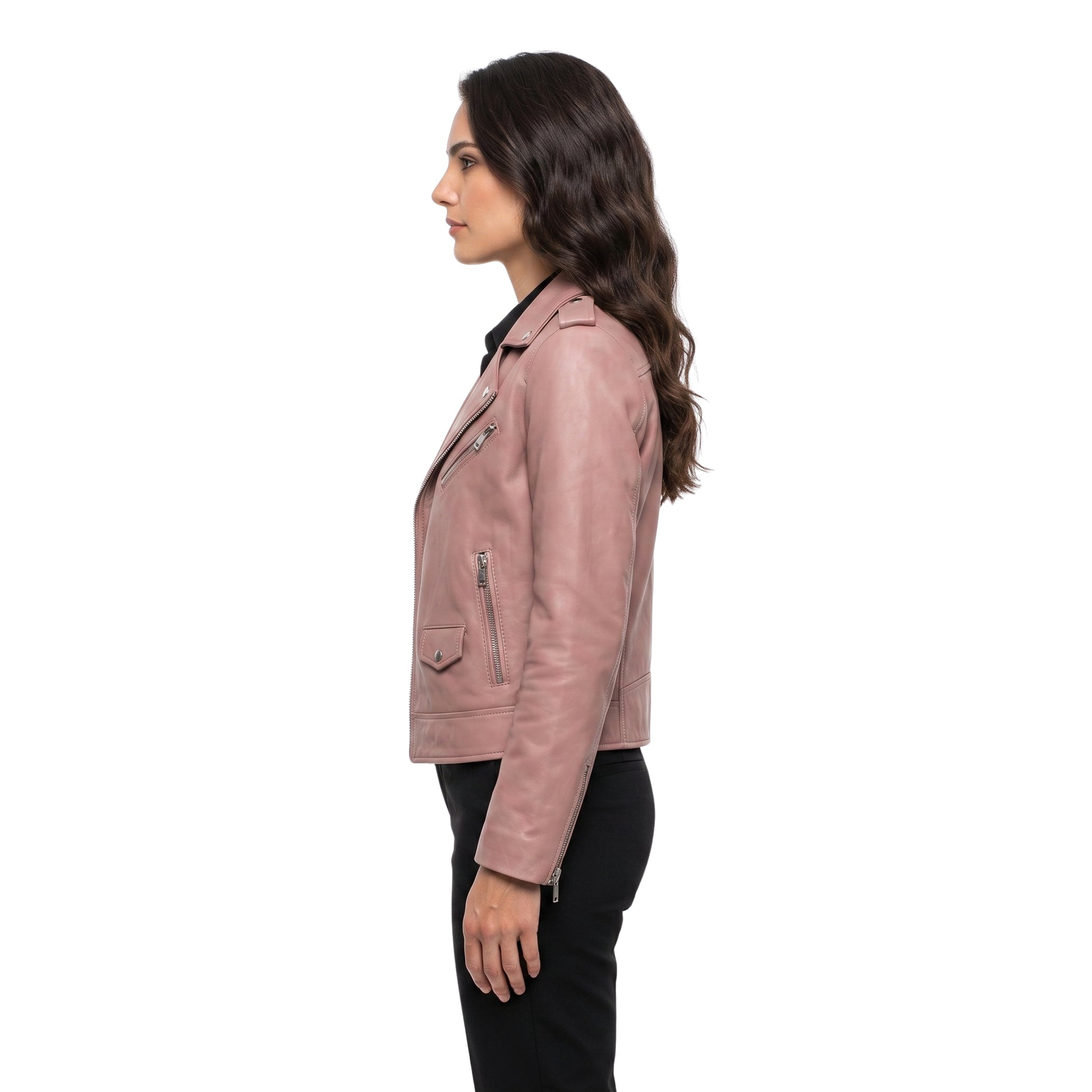 Stylish Pink Womens Biker Leather Jacket Shop Now