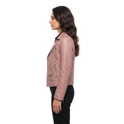 Stylish Pink Womens Biker Leather Jacket Shop Now