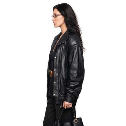 Bella Hadid PFW 2024 Black Leather Jacket Order Now