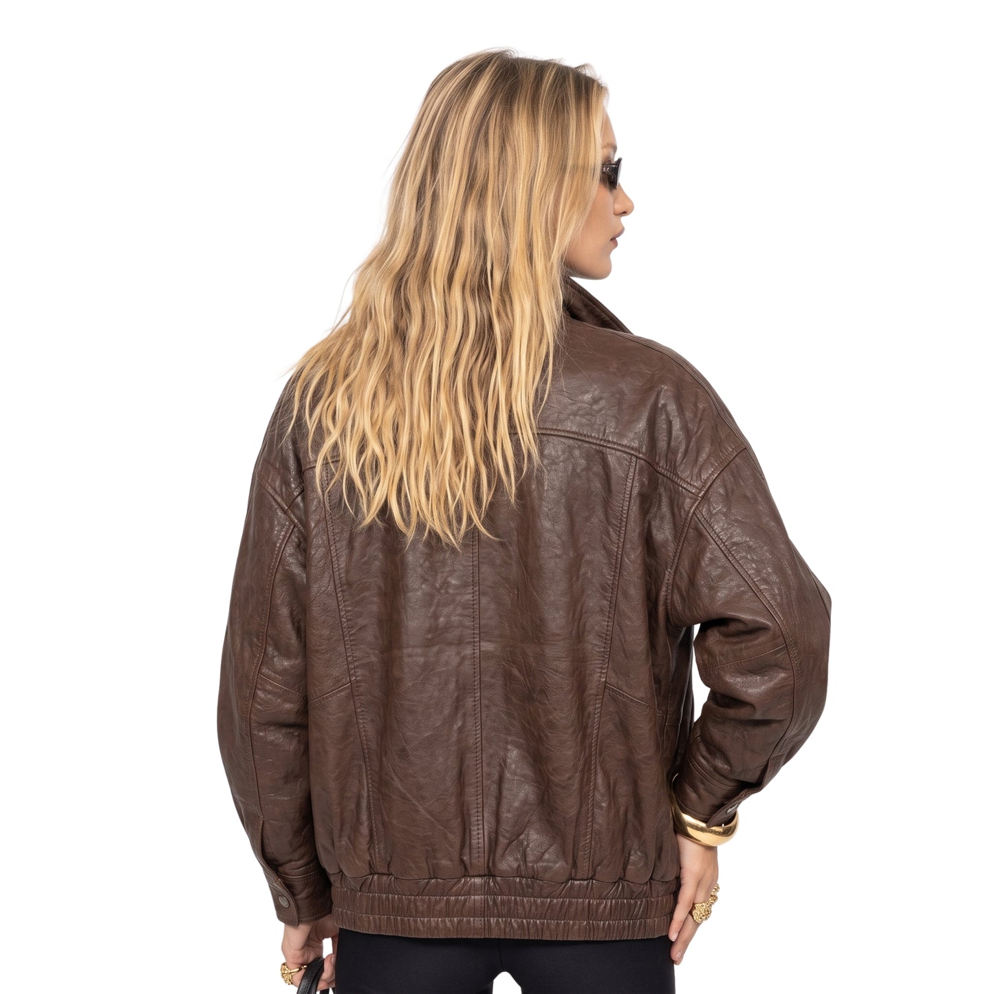 Bella Hadid PFW 2025 Brown Leather Jacket