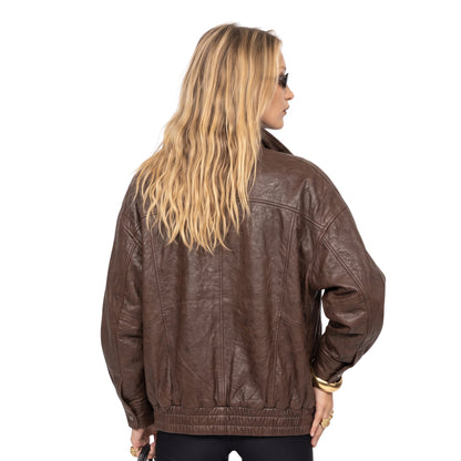 Bella Hadid PFW 2025 Brown Leather Jacket