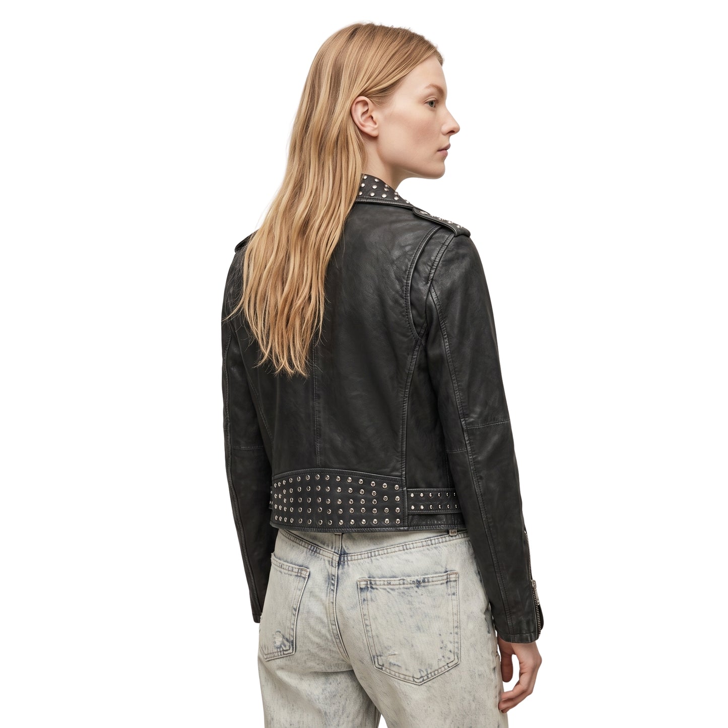 Women Studded Black Leather Biker Jacket Shop Today
