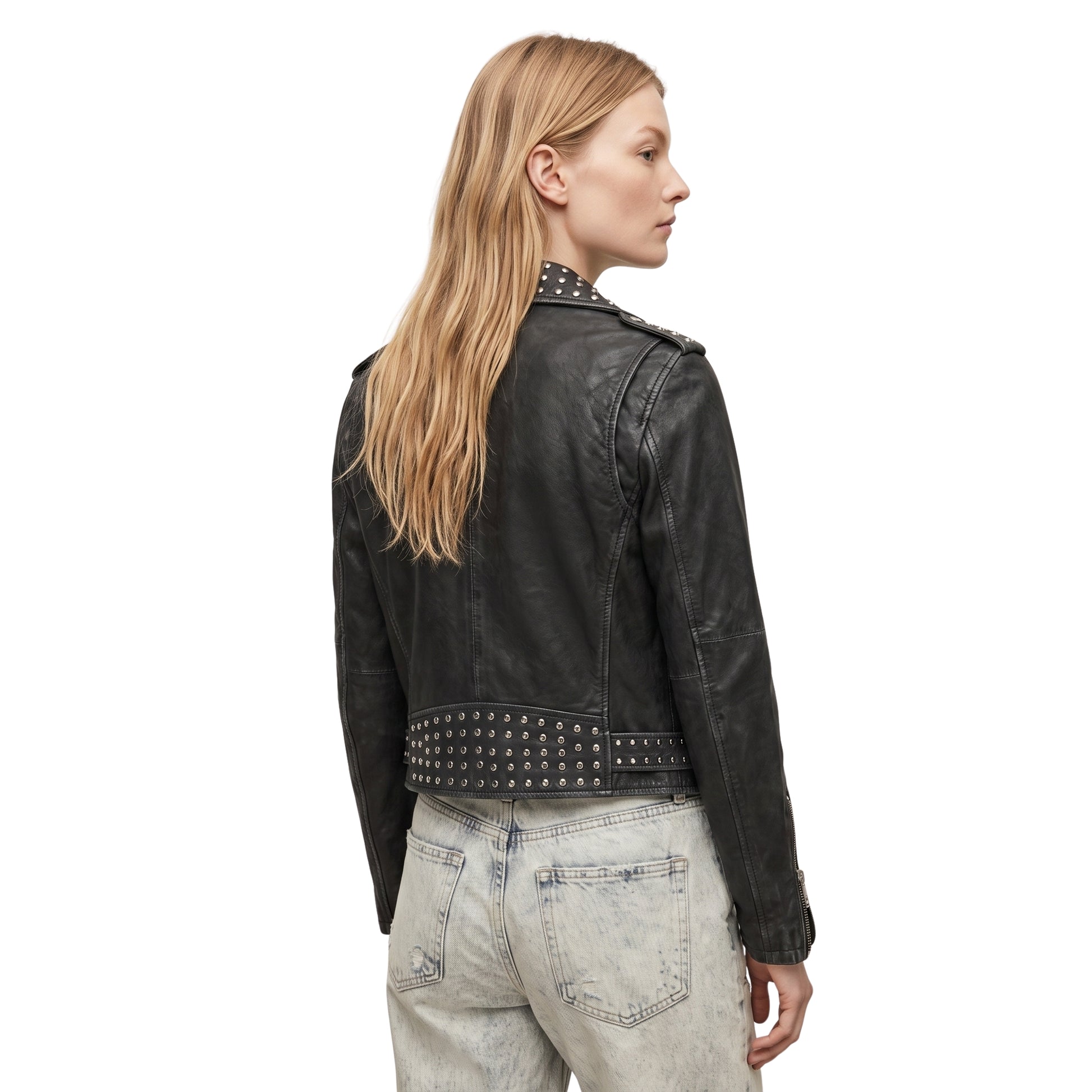 Women Studded Black Leather Biker Jacket Shop Today