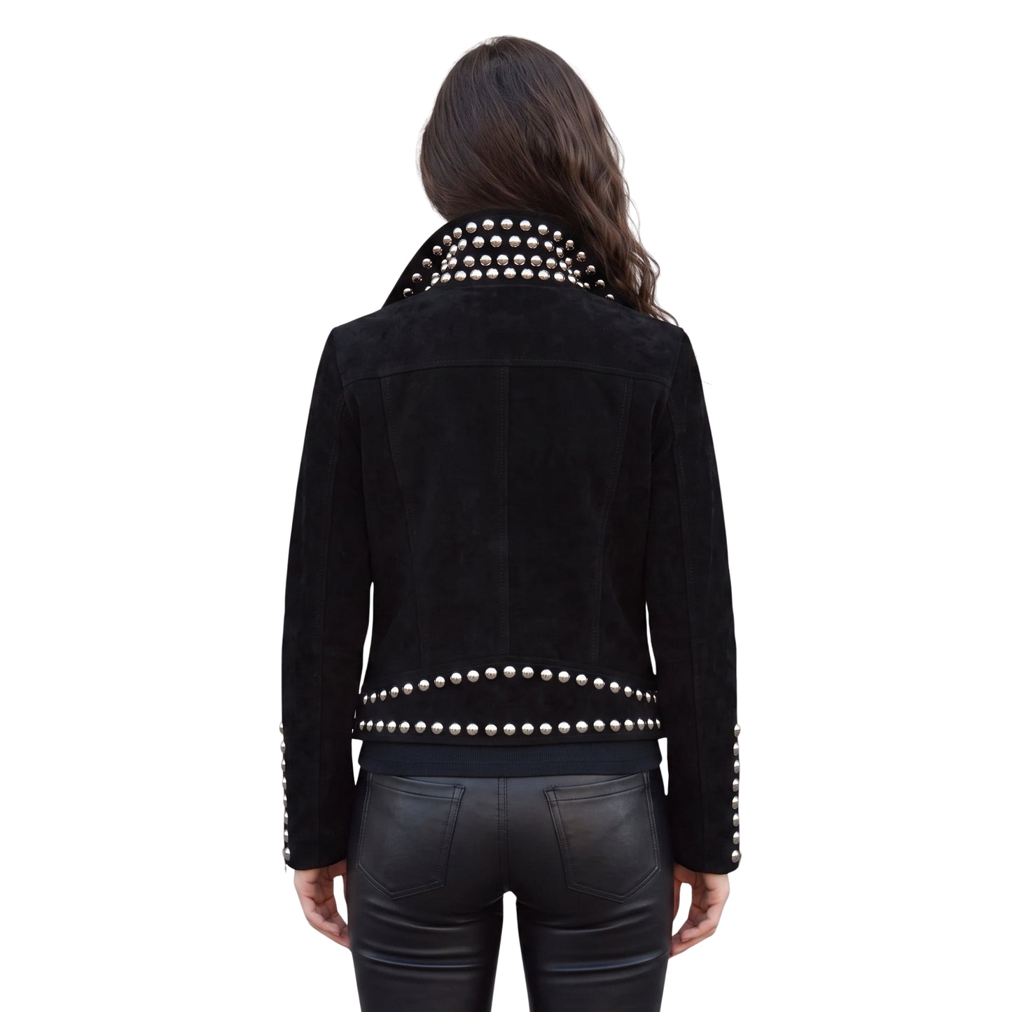 Women Suede Studded Leather Jacket