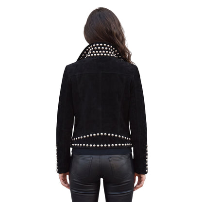 Women Suede Studded Leather Jacket