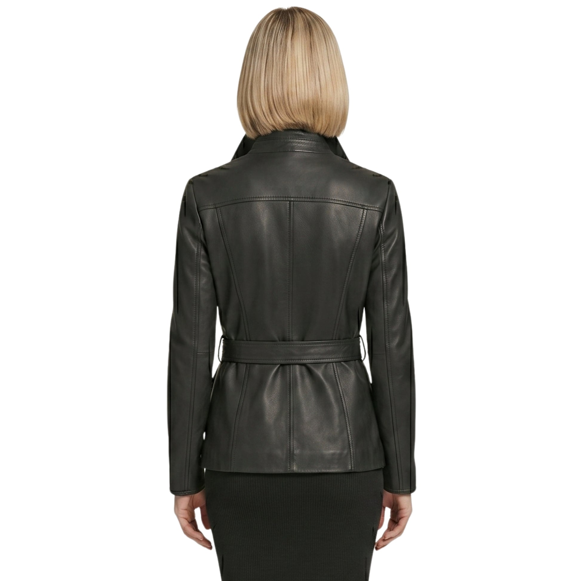Womens Belted Black Biker Leather Jacket Shop Today