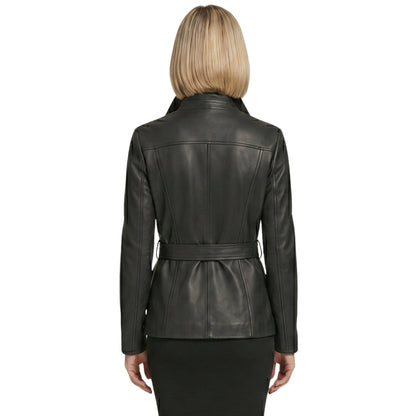 Womens Belted Black Biker Leather Jacket Shop Today