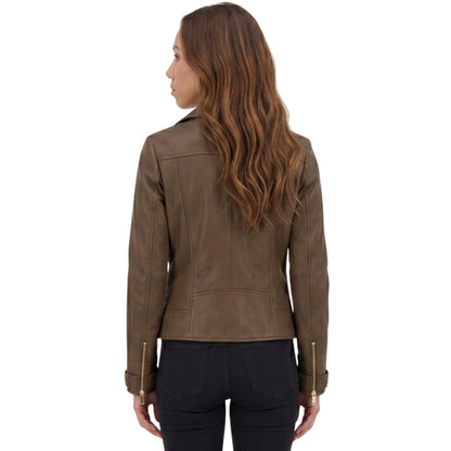 Womens Bikers Brown Leather Jacket Order Today