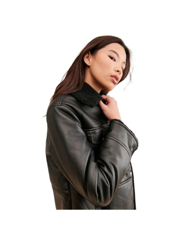 Women's Sherpa Oversized Black Leather Jacket
