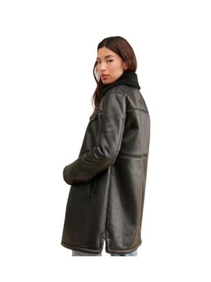 Women's Sherpa Oversized Black Leather Jacket