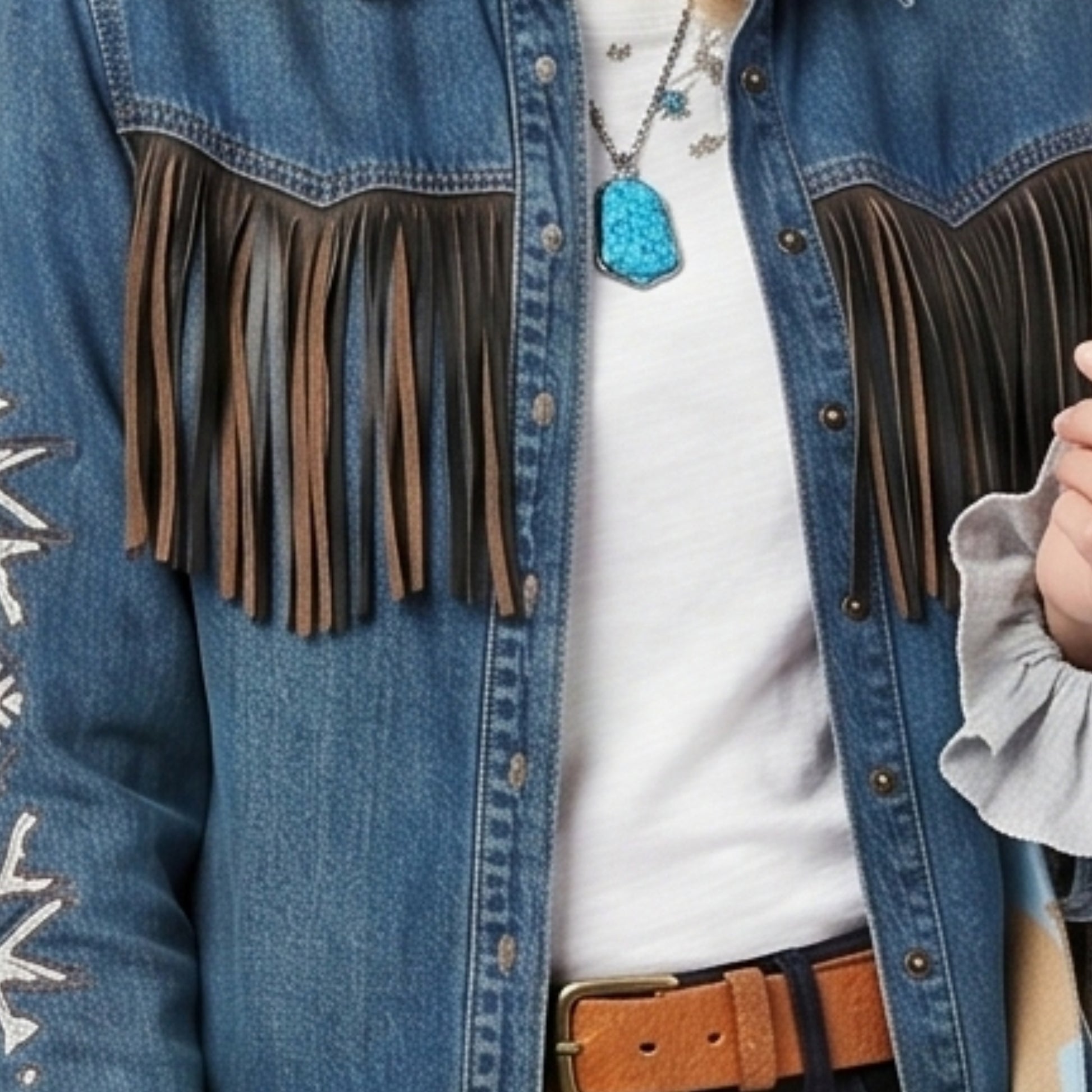 Marshals S01 Ellyn Jameson Denim Fringe Jacket Order Today
