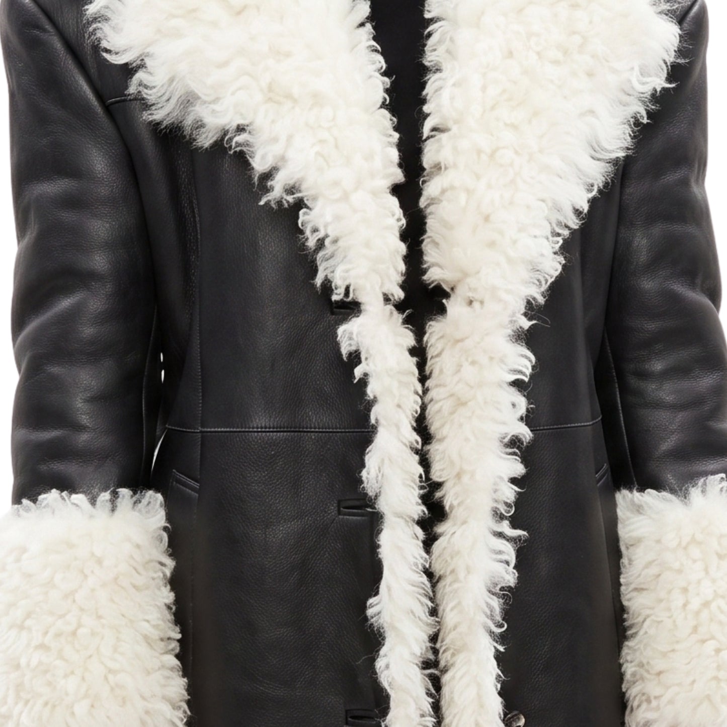Elsa Hosk Black Shearling Leather Coat