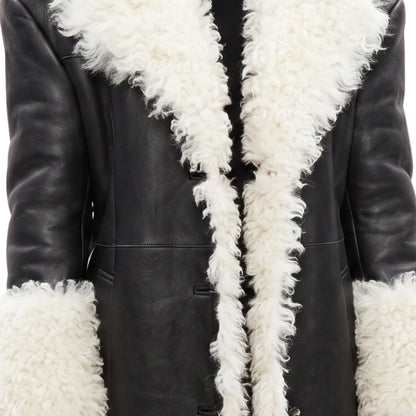 Elsa Hosk Black Shearling Leather Coat