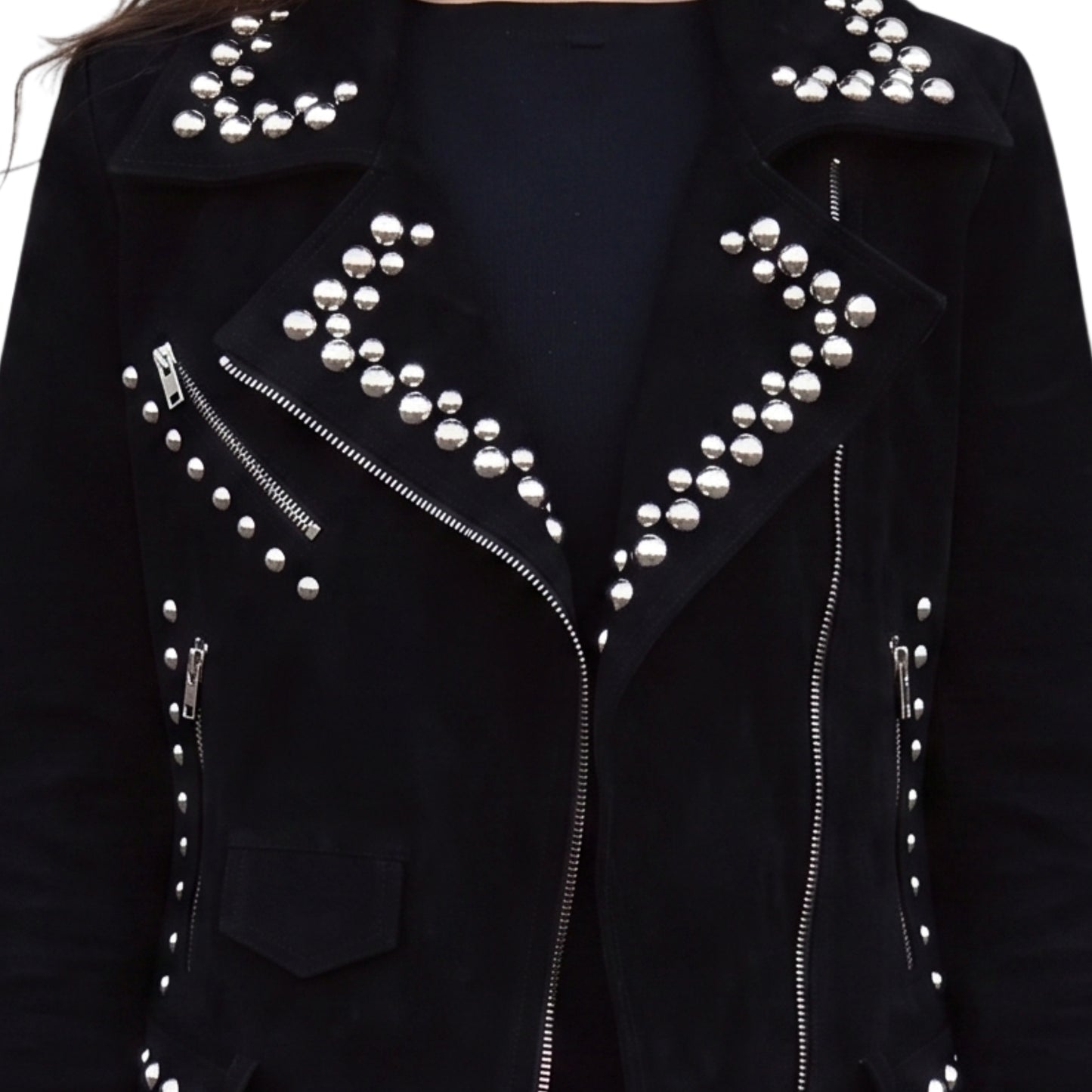 Women Suede Studded Leather Jacket