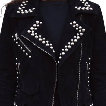 Women Suede Studded Leather Jacket