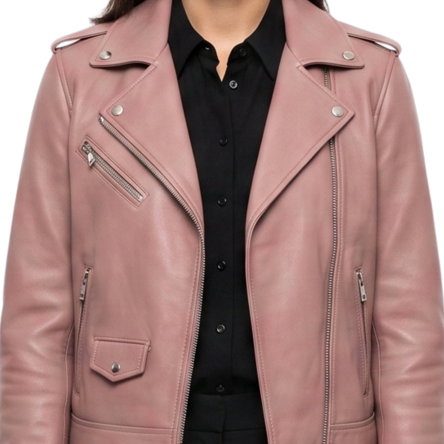 Stylish Pink Womens Biker Leather Jacket Buy Today