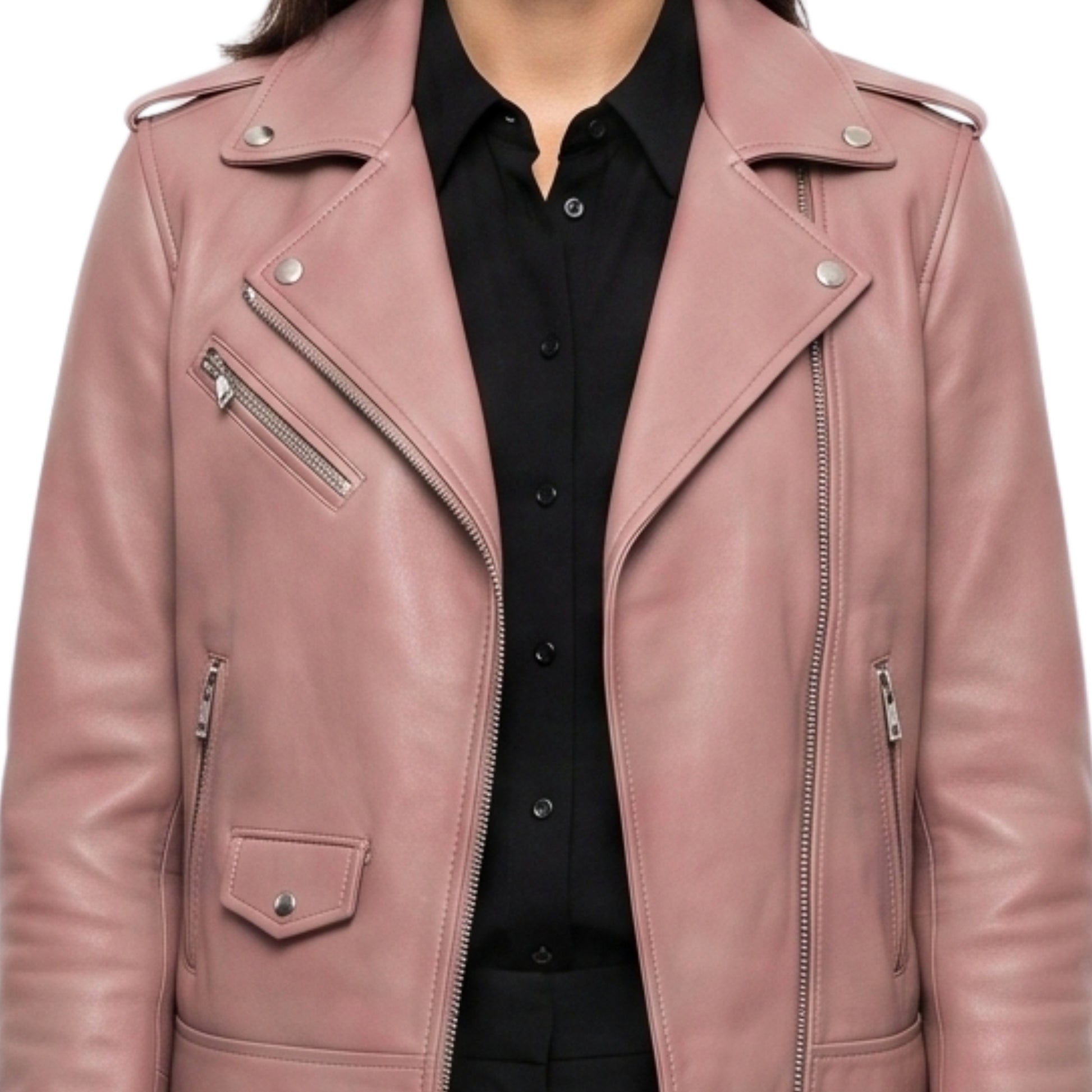 Stylish Pink Womens Biker Leather Jacket Buy Today