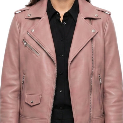 Stylish Pink Womens Biker Leather Jacket Buy Today
