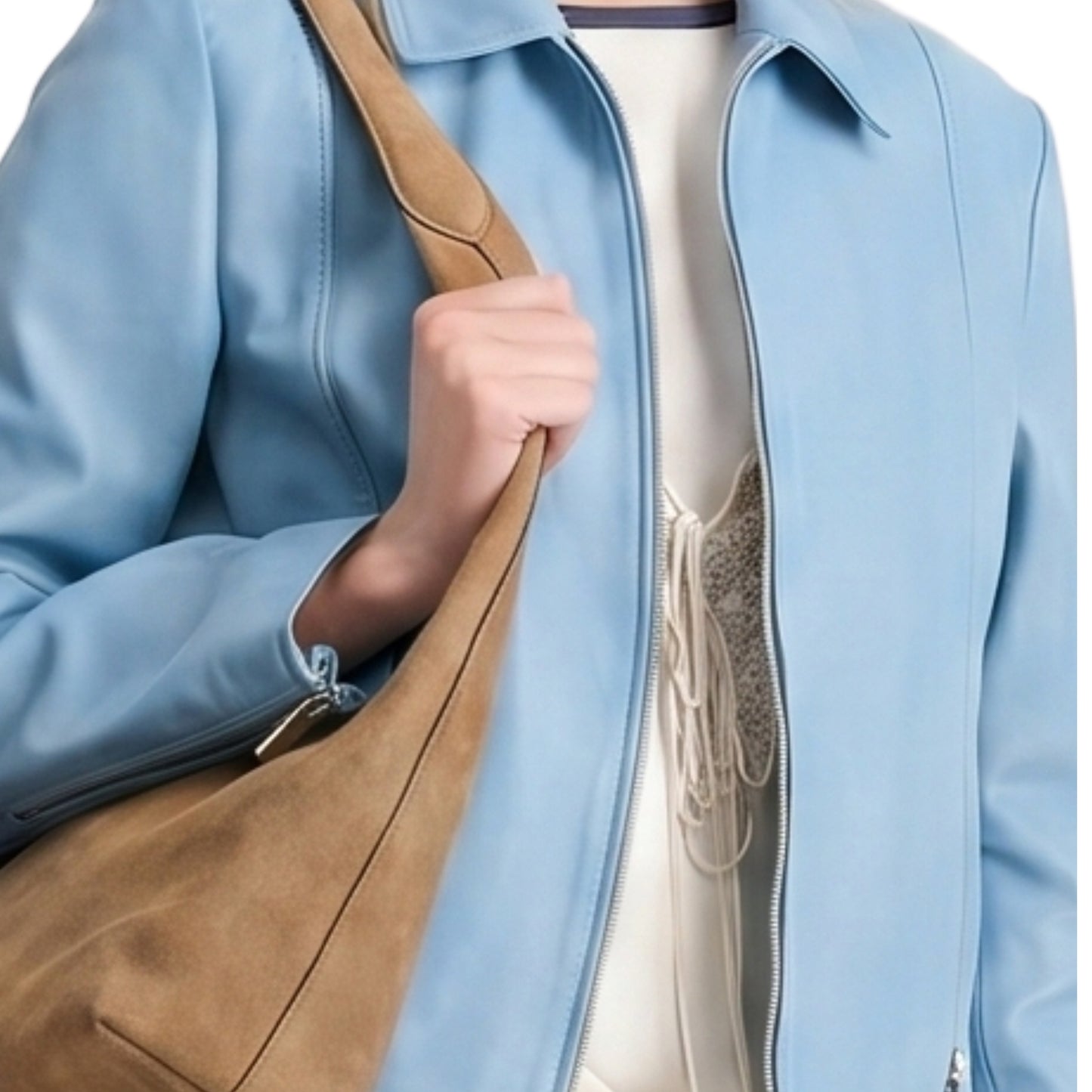 Womens Scuba Sky Blue Leather Jacket Order Today