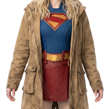 Milly Alcock Supergirl 2026 Brown Hooded Jacket