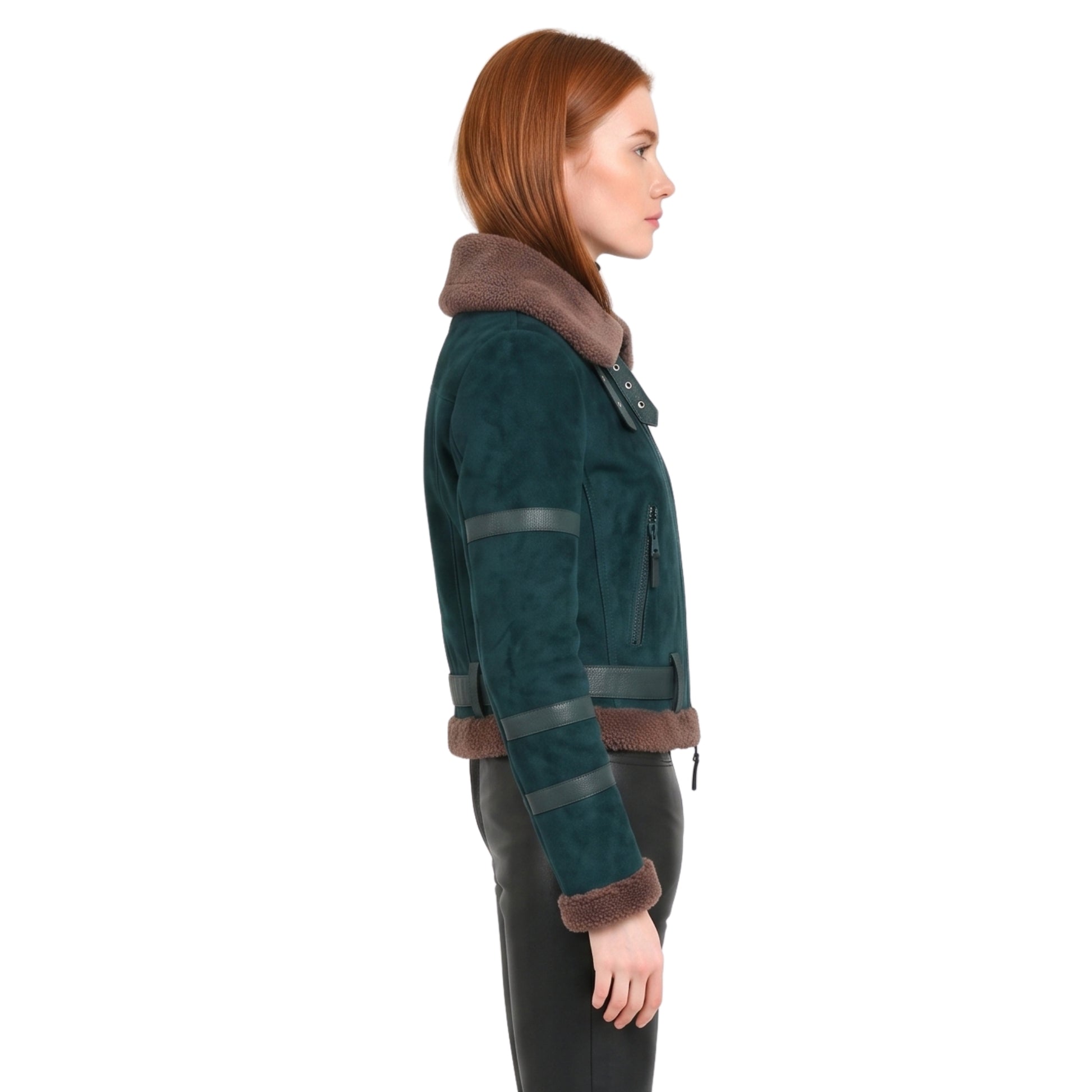 Womens B3 Leather Bomber Green Shearling Coat Shop Now