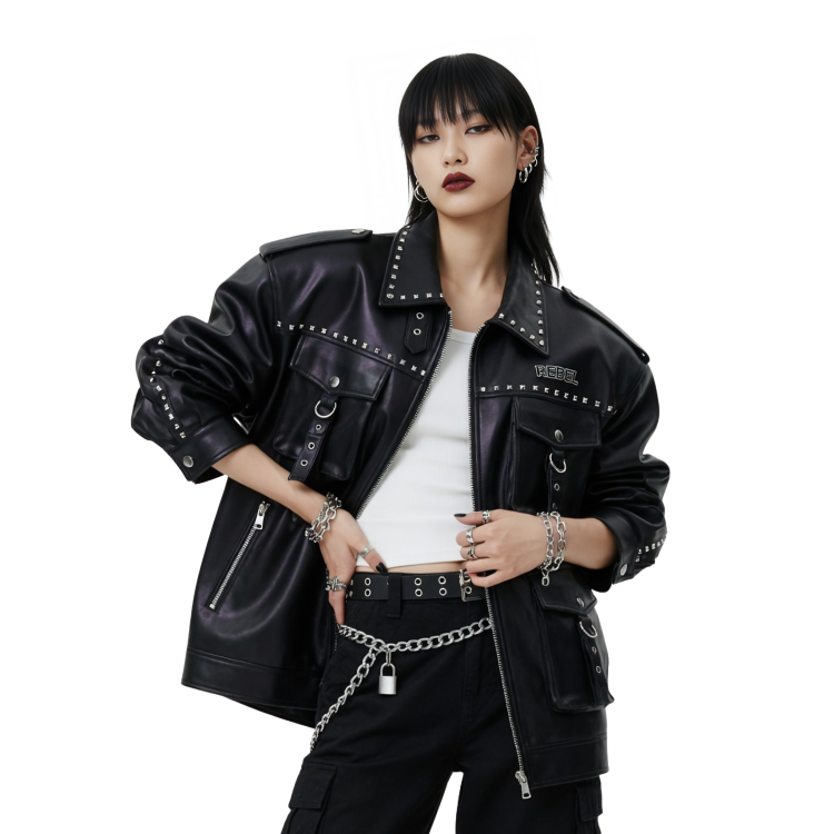 Oversized Punk Biker Leather Jacket
