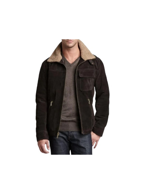 Men's Brown Belfast Real Suede Bomber Leather Jacket