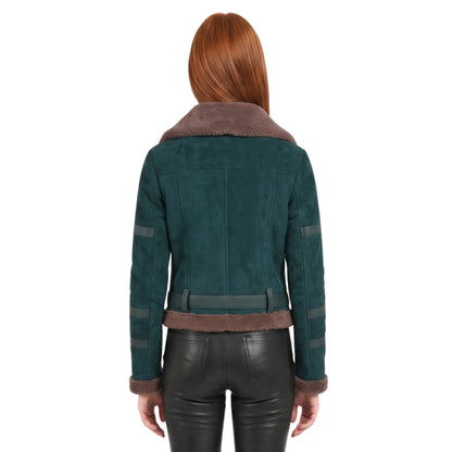 Womens B3 Leather Bomber Green Shearling Coat Shop Today