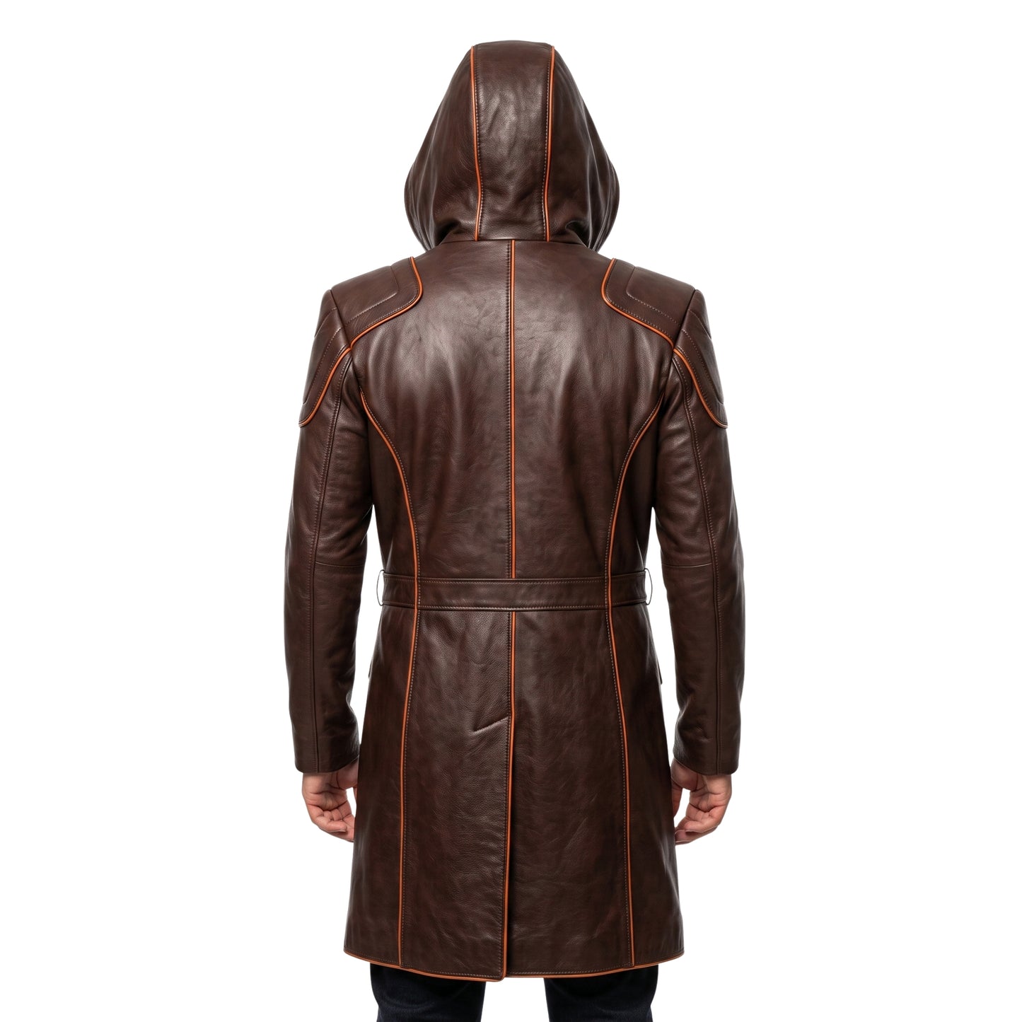 Premium Men's Brown Cowhide Leather Trench Coat