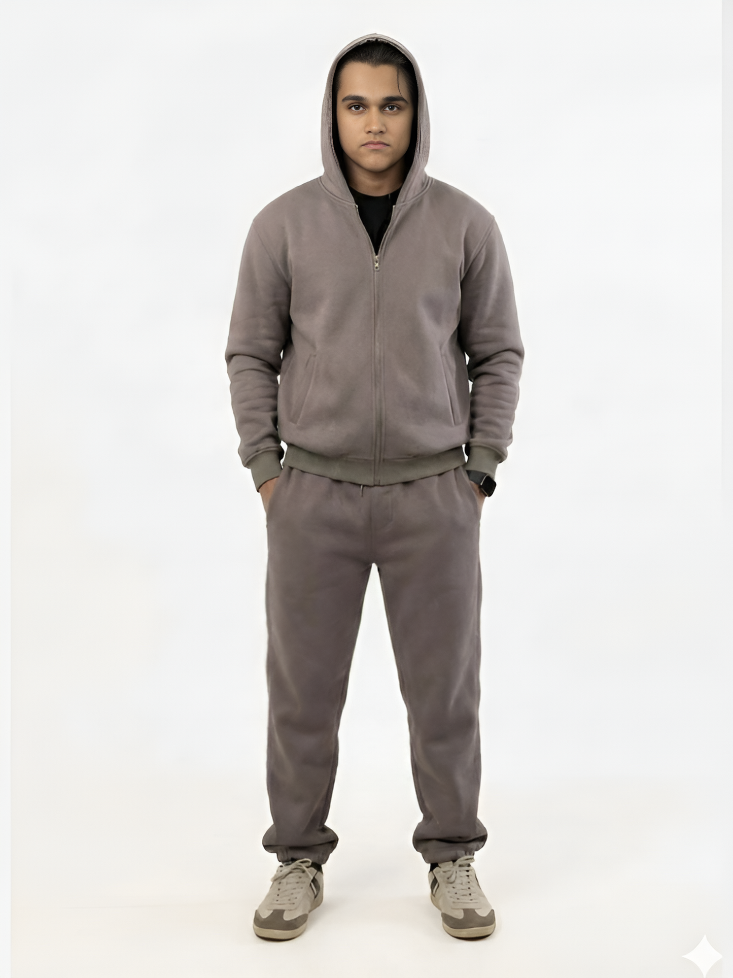 Unisex Casual Zip-Up Grey Fleece Tracksuit