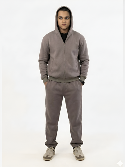 Unisex Casual Zip-Up Grey Fleece Tracksuit