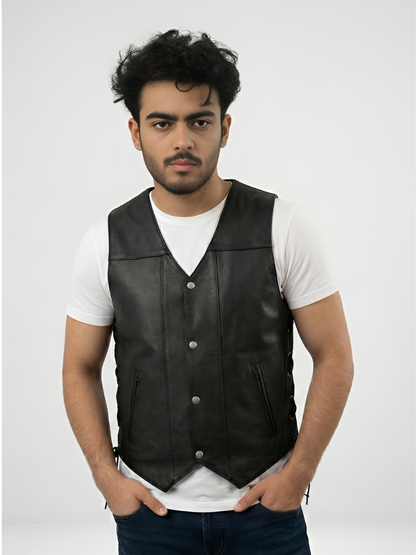 Mens Black Leather Vest