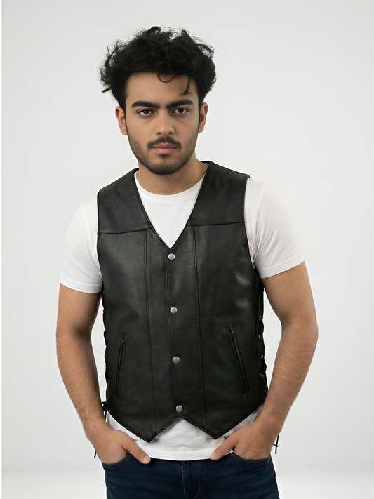 Mens Black Leather Vest