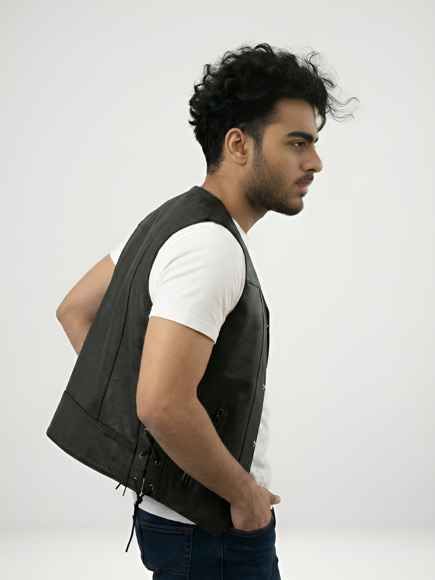 Mens Black Leather Vest
