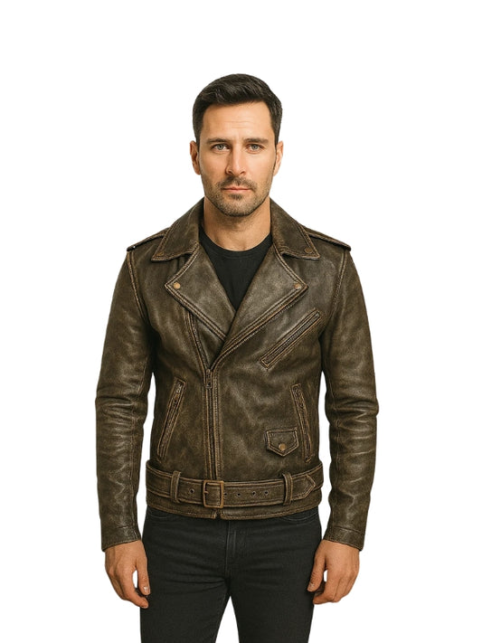 Allaric Alley Distressed Biker Brown Jacket