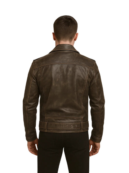 Allaric Alley Distressed Biker Brown Leather Jacket