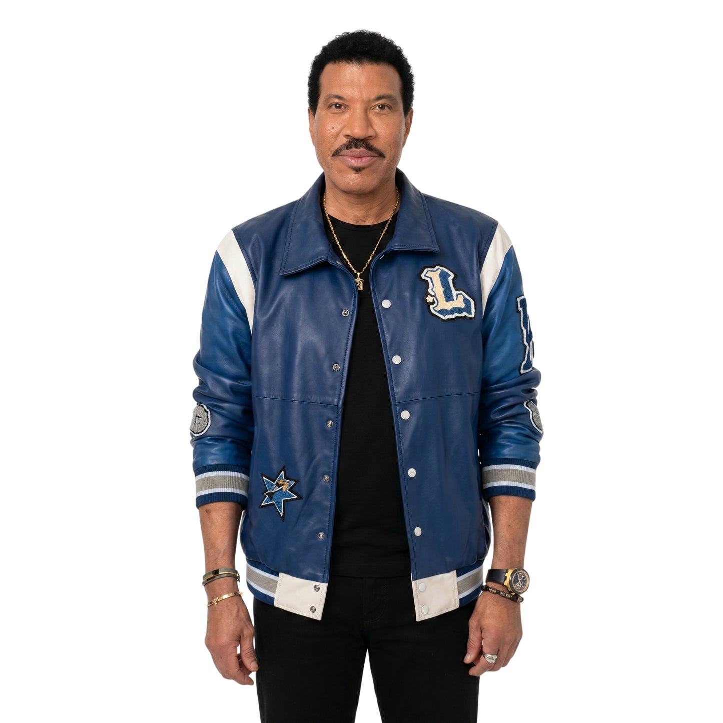 American Idol S24 Lionel Richie Blue Leather Varsity Jacket