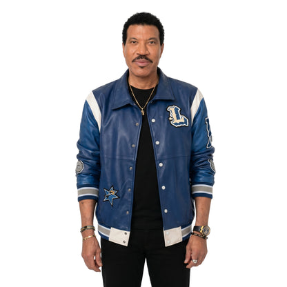 American Idol S24 Lionel Richie Blue Leather Varsity Jacket