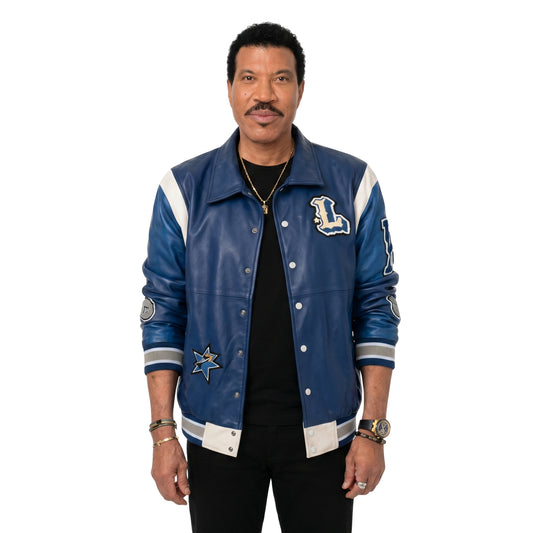 American Idol S24 Lionel Richie Blue Leather Varsity Jacket