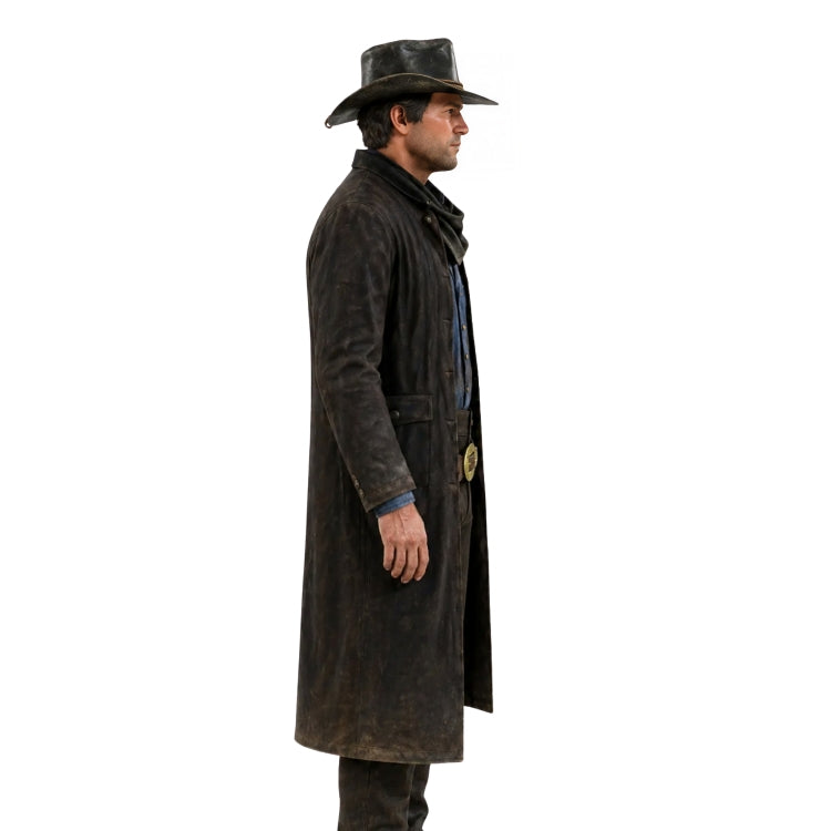 Man wearing a trench coat on a white background