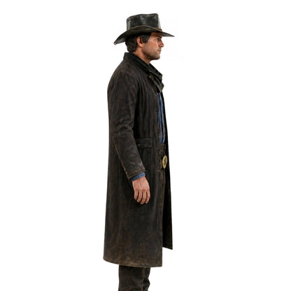 Man wearing a trench coat on a white background