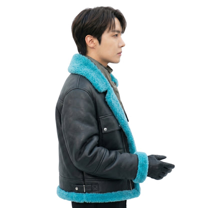 BTS J-Hope Black Blue Shearling Bomber Jacket