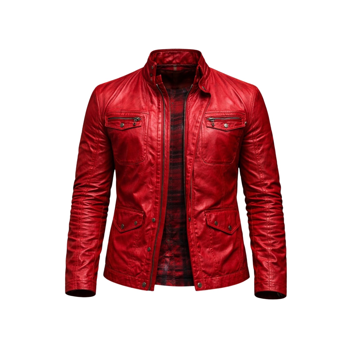 Red leather jacket on a white background