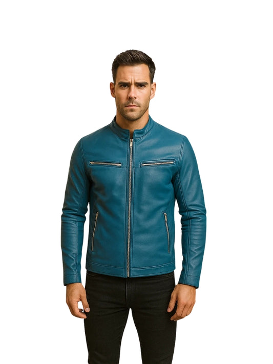 Biker Ionic Blue Leather Jacket