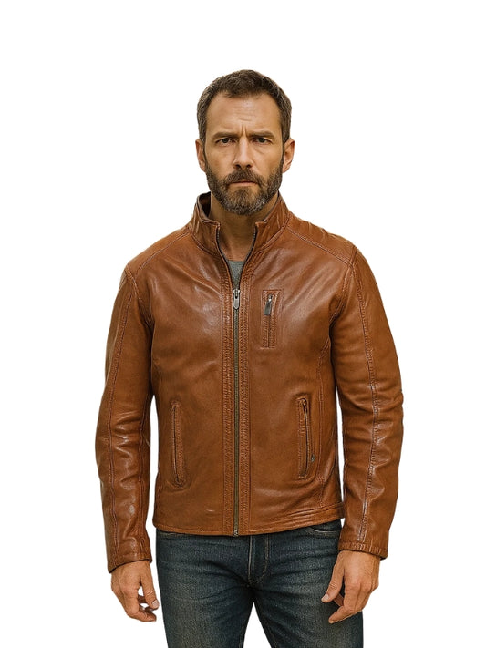 Biker Pinnacle Tan Waxed Leather Jacket